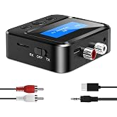 Bluetooth Transmitter Receiver for TV, with RCA 3.5mm AUX &amp; Display Audio Adapter for Home Stereo, Bluetooth Transmitter for Headphones/Speakers/Airplane/Home Theater/PC/Car, TF Card Output