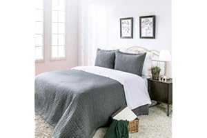 ELEGANT LIFE HOME Cotton Yarn Dyed Chambray Collection Cotton Fill - Lightweight Square Detailed Stitching Bedding Quilt, Oversized King Gray Color, 108" x 92"