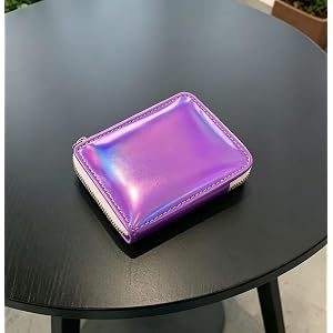 Credit Card Holder for Women, 11 Card Slots with Zipper Card Case Wallet, Slim & Lightweight Laser PVC Card Case Holder (Purp