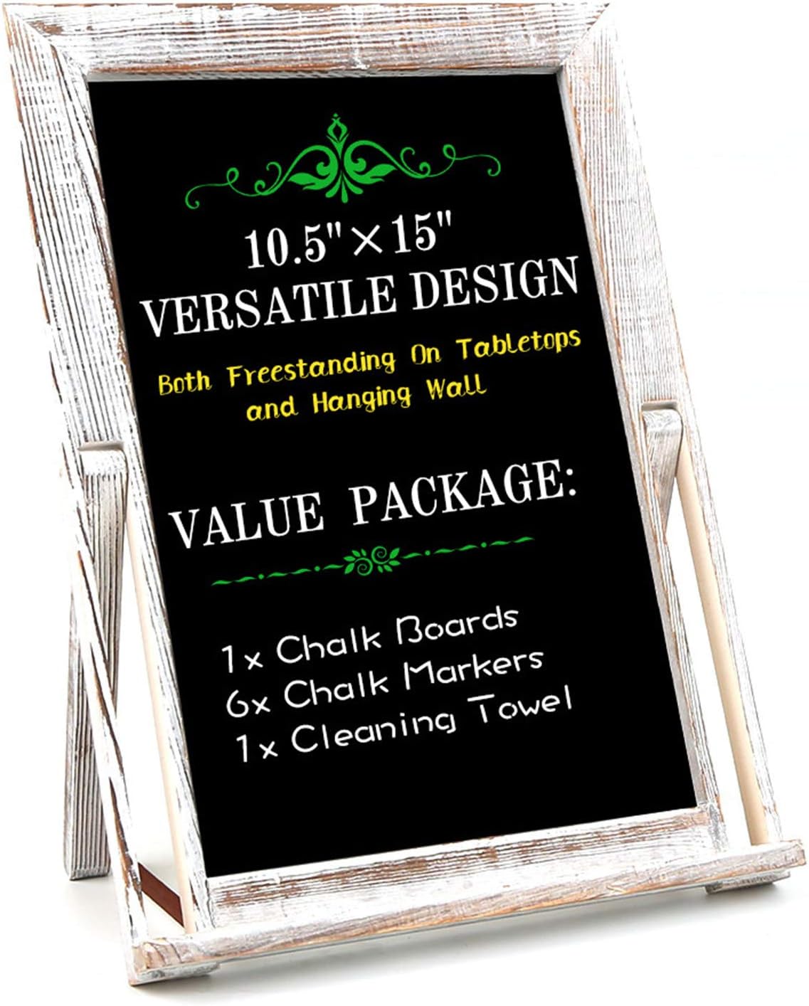 BECTSBEFF 15 X 10.5 Wood Framed Tabletop Chalkboard Sign, Small Rustic Whitewash Wall Hanging Magnetic Chalkboard, Kitchen Menu Display Chalk Board Signs, Mini Countertop Memo Board for Wedding Décor