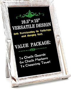 BECTSBEFF 15 X 10.5 Wood Framed Tabletop Chalkboard Sign, Small Rustic Whitewash Wall Hanging Magnetic Chalkboard, Kitchen Menu Display Chalk Board Signs, Mini Countertop Memo Board for Wedding Décor