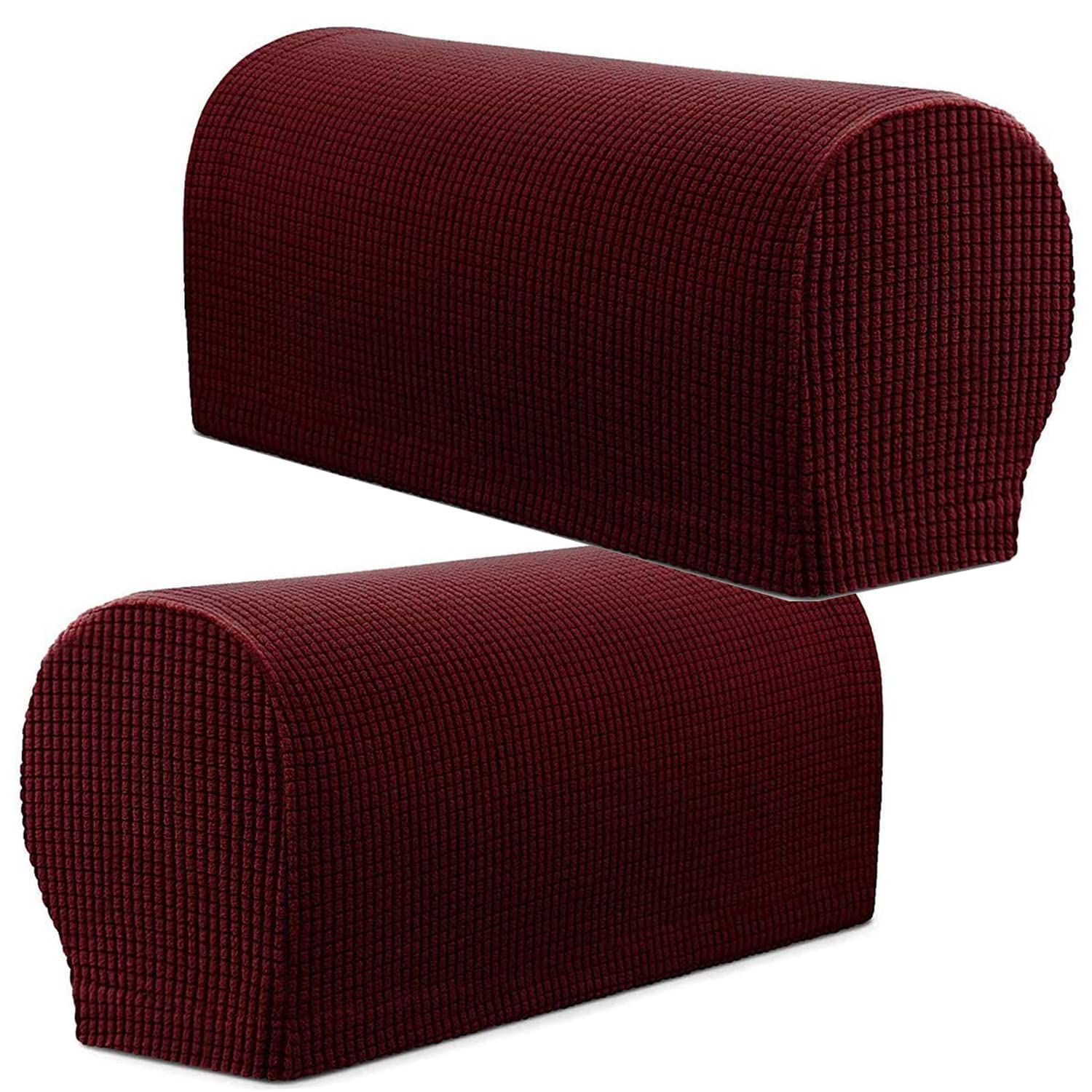 XIEHUZA Arm Rest Covers, Stretch Armchair Couch Armrest Chair Covers for Furniture Protector, Anti-Slip Sofa Chair Arm Caps Spandex Polyester Slipcovers, Set of 2 (Wine Red)