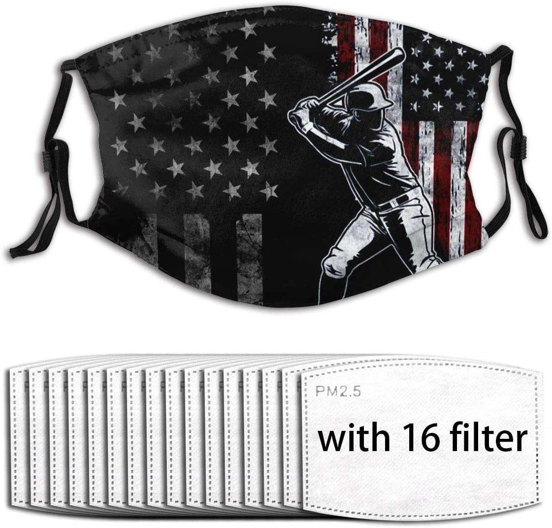 UV Protection Reusable Mouth Guard Insert Filters, Retro Black American Flag Distressed Flag Batting Baseball Batter Anti Air Dust Filters Protection Cover for Hiking Camping - Adjustable Ear Loops: Sports & Outdoors
