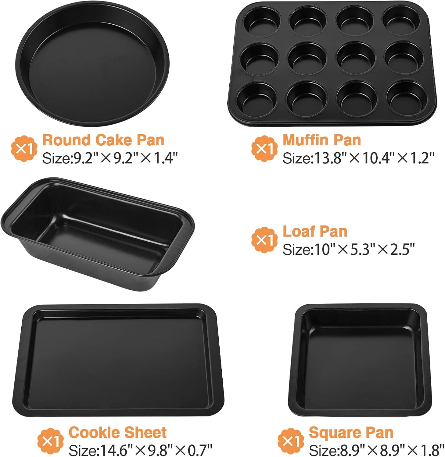 5 Pcs Nonstick Bakeware Set, Carbon Steel Baking Set Include Loaf Pan, Cookie Sheet, Loaf Pan, Square Pan, Round Cake Pan, 12 Cups Muffin Pan, 2 Mini Oven Mitts, 1 Round Dish Sponge and 1 Basting Brush: Kitchen & Dining