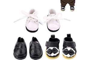 3 Pairs Doll Shoes Set, Vinyl Polyester Black White Mini Cute Leather Loafers Sneakers Shoes, Fashionable Easy to Match Boots