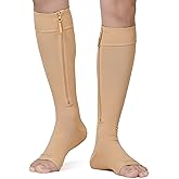 NURCOM Copper Compression Socks for Varicose Veins & Lymphedema, Zipper Compression Socks 20-30 mmHg Knee-High Open Toe Beige Large, Relieve Swelling & Discomfort, Improve Circulation, DVT Prevention
