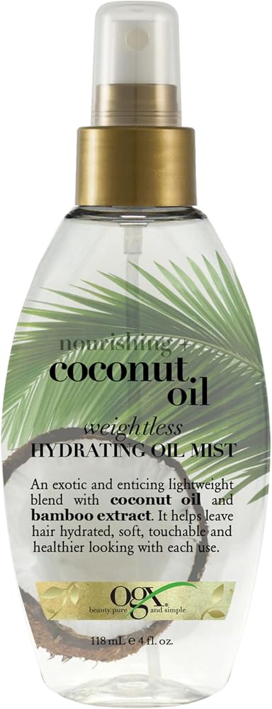 OGX Nourishing + Coconut Oil Weightless Hydrating Oil Hair Mist, Lightweight Leave-In Hair Treatment with Coconut Oil & Bambo