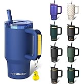 Frost Buddy Thicc Buddy - 16 oz Stainless Steel Vacuum Insulated Tumbler with Lid and Straw for Water - Travel Mug Cupholder Friendly - Gifts for Women Men Him Her (Navy)