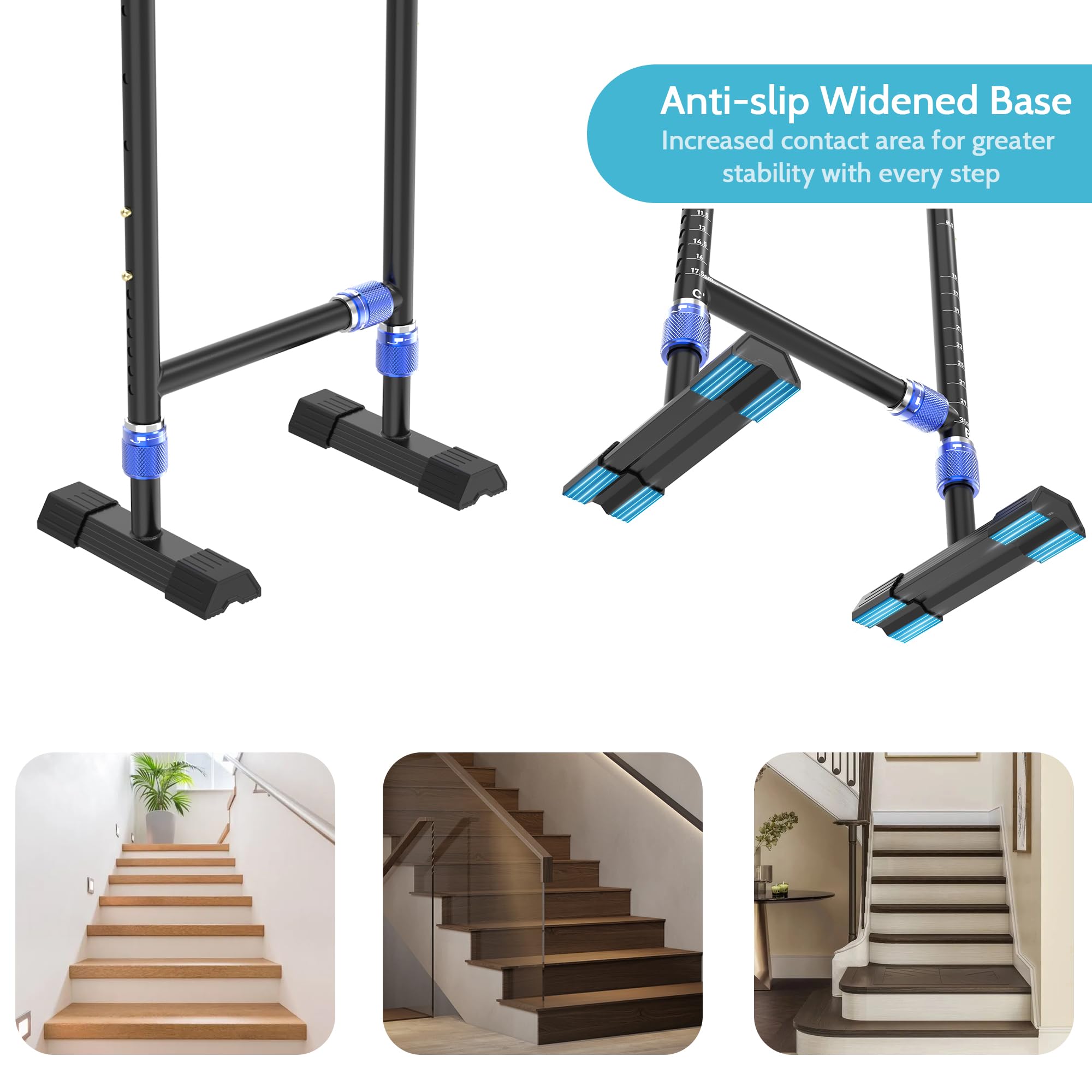 Height & Width Adjustable Stair Assist Cane for Seniors, Customizable to fit Most Indoor/Outdoor Steps, Wide Anti-Slip Base, Professional Stair Climbing Assist Cane for Sore Knees & Post-Surgery
