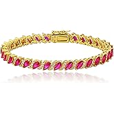 MAX + STONE 925 Sterling Silver Created Ruby Bracelet for Women | July Birthstone Ruby Bracelet | Hypoallergenic Sterling Silver Tennis Bracelets