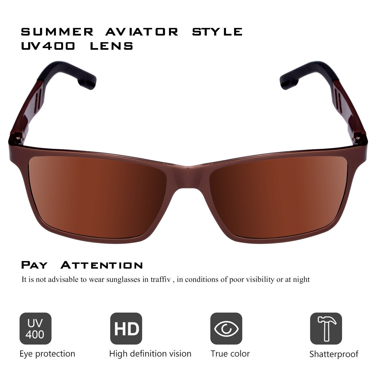 Sports Polarized Sunglasses for Men Driving Fishing Running Wayfarer Vintage Al-Mg Metal Frame Sun Glasses Brown