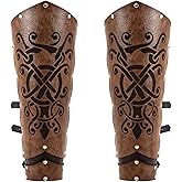 LGFKJNNJ Medieval Boot Covers – Faux Leather Leg Armor with Crossed Sword & Scroll Patterns – Adjustable Renaissance Costume Men Accessories, Halloween Costumes, Cosplay Men Gear (Dark Brown)