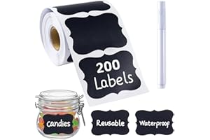 TKYZMS 200 Pcs Chalkboard Labels,2.83x1.95 IN Reusable Labels With 1 Liquid Chalk Markers Removable Labels,Suitable for Mason Jars Storage Boxes Food Containers Storage Jars Kitchen Food Spice Storage(Black)