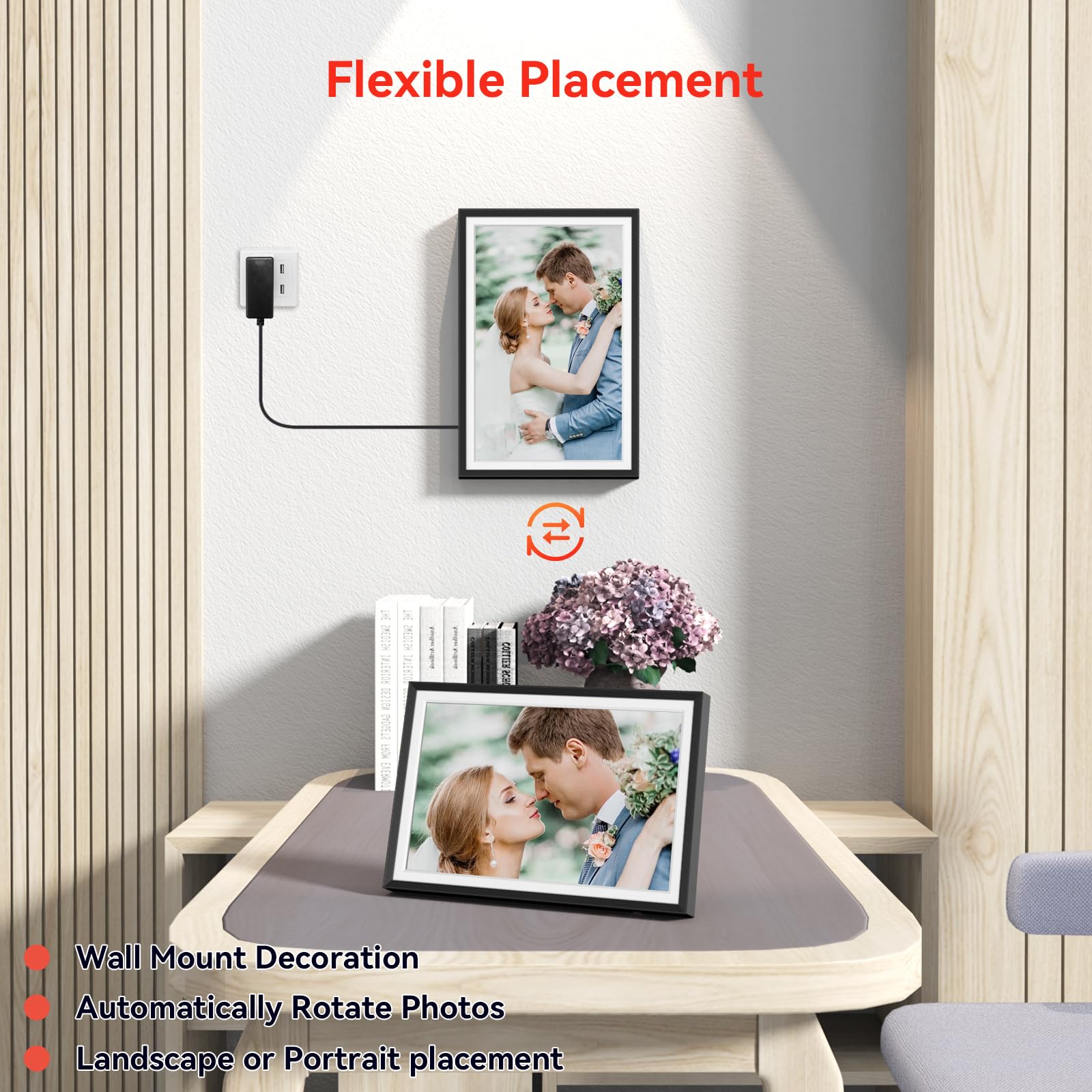 Frameo 10.1 inch Digital Picture Frame, Smart WiFi Digital Photo Frame with 32G Memory, HD Touch Screen, Auto-Rotate, Slideshow, Easy Setup, Share Photos and Videos Anywhere(Black)