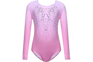 Zaclotre Kid Girls Gymnastic Leotard Long Sleeve Color Gradient Sparkly Ballet Dance One Piece Outfit