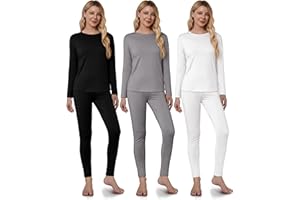 VZV 3 Set Thermal Underwear for Women, Long Sleeve Base Layer with Fleece Lined Women Thermals Top and Bottom Set