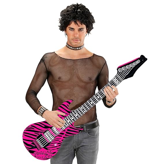 NET TOYS Aufblasbare Gitarre Deko Luftgitarre rosa Zebra Rocker Inflatable Guitar Rockstar Gummigitarre Party Gitarren Instru