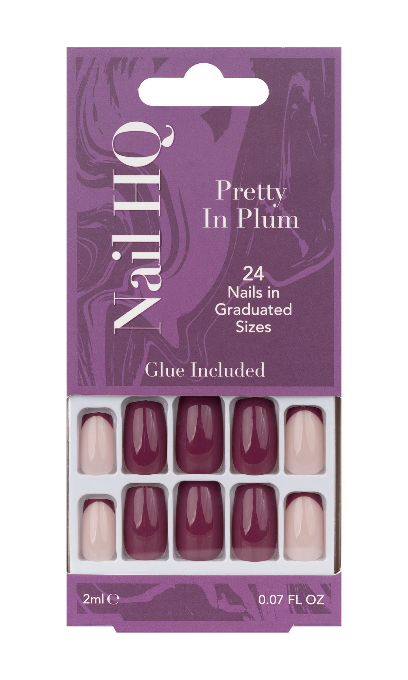 Nail HQ Press On Nails – Pretty In Plum Square Nails, 24 Durable Glossy Finish False Nails for Salon-Quality Manicure at Home