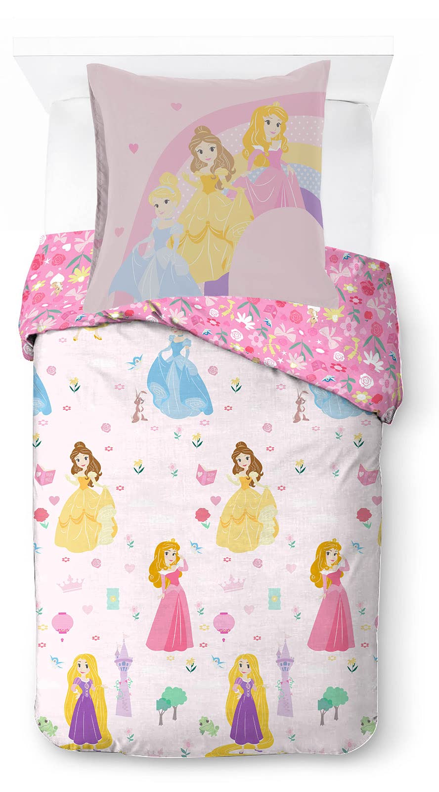 Disney Princess Scissor Cut Bedlinen Set 140 x 200 cm, 100% Cotton, for Single Bed, includes Duvet Cover & Pillowcase 65 x 65 cm, suitable for beds from 90 x 190 cm to 90 x 200 cm — image 1