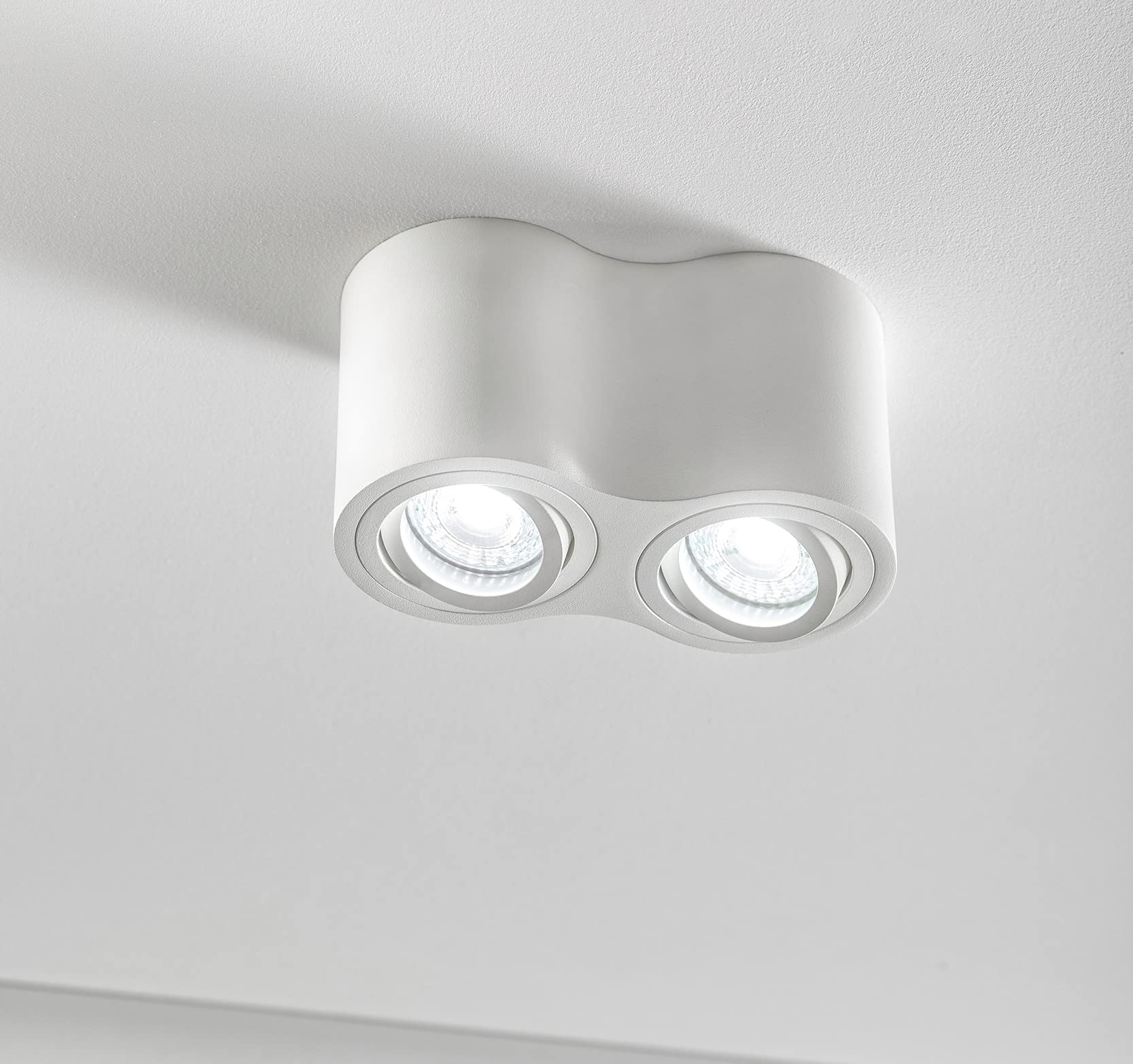 CGC Lighting Modern Ceiling Spotlight Cylinder Surface Mount Adjustable Tilt Downlight GU10 (White, Round Double)