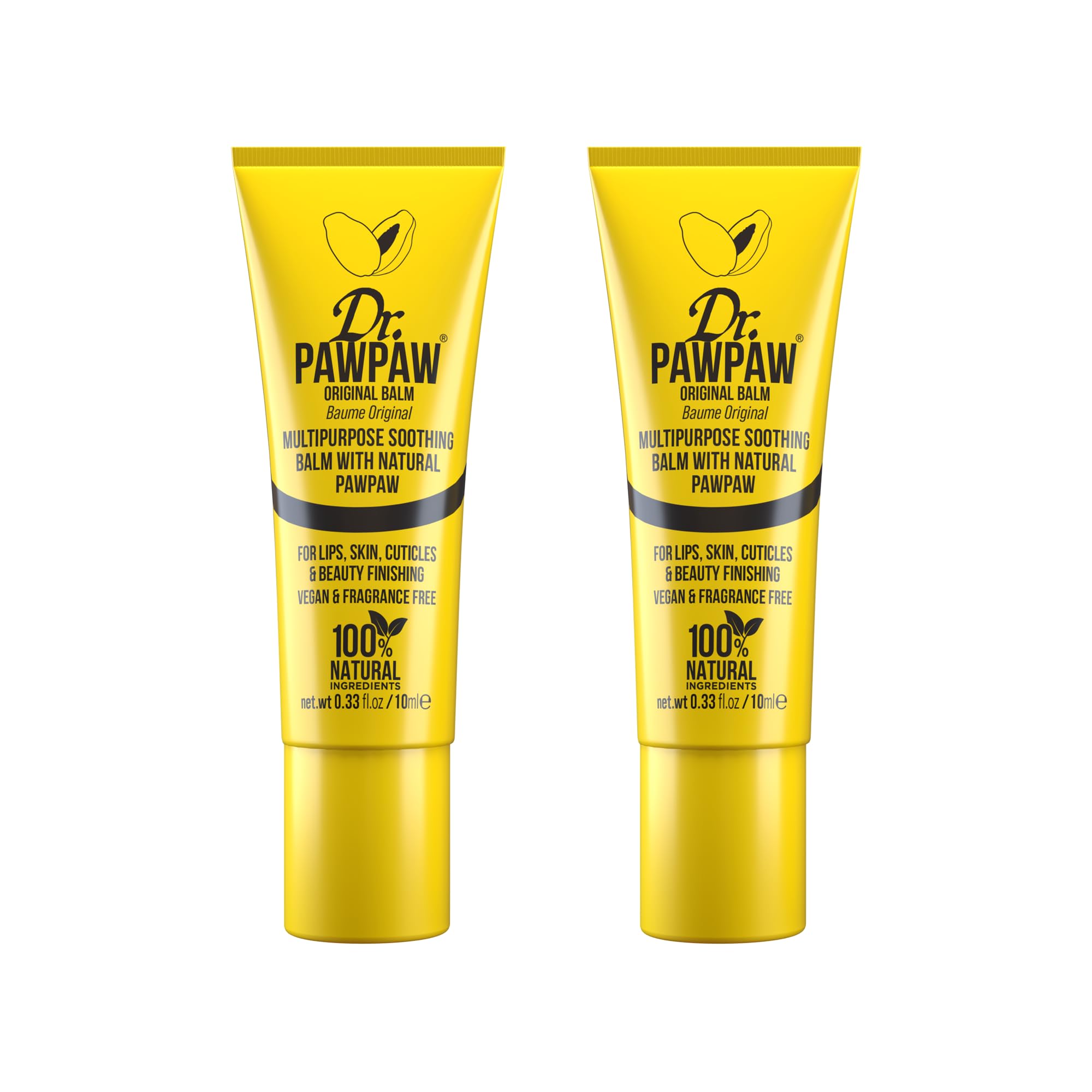 Dr.PAWPAW Original Balm, Multi-Purpose Natural No Fragrance Balm for Hydrating Lips, Skin, Hair, Cuticles, Nails & Beauty Finishing (2 x 10 ml)