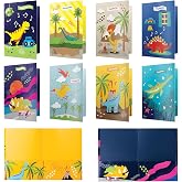 8 School Folders - Cute Pocket Folders with 8 Unique Dinosaur Designs in Front, Back Cover and Inside - Kids Pocket Folders - Homework Folders - Dinosaur Folders - 12 x 9.25 Inches (Pack of 8)