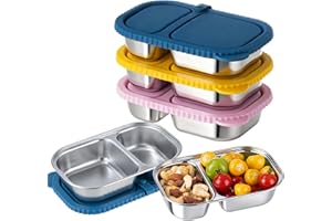 3 Pack Stainless Steel Snack Containers with Silicone Lids, Reusable 2 Compartment Food Storage Containers, Stainless Steel B