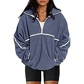LASLULU Womens Half Zip Pullover Sweatshirt Sherpa Fleece Jacket Oversized Sweatshirts Warm Fuzzy Sweaters Pockets