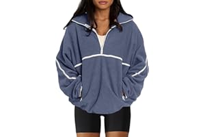 LASLULU Womens Half Zip Pullover Sweatshirt Sherpa Fleece Jacket Oversized Sweatshirts Warm Fuzzy Sweaters Pockets
