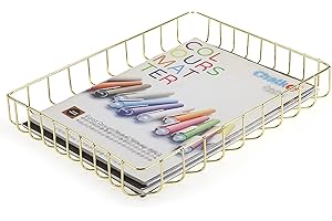 BTSKY Multipurpose A4 File Tray Wire Desk Tray Organizer Elegant Letter Size Desk Documents Trays Magazine Files Storage Basket Organizer Bin for Office Cosmetics Bathroom(Gold)