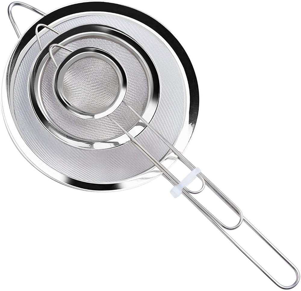 Wellehomi Fine Mesh Sieve Set 7/12/18cm with Rim Stainless Steel Food Strainer