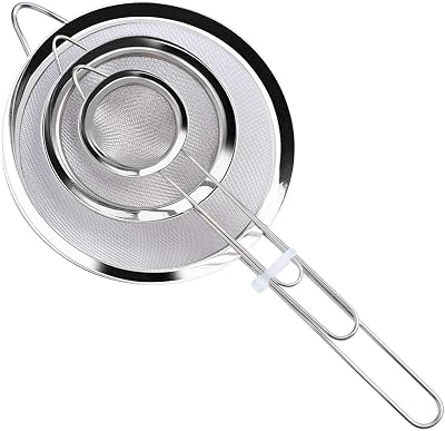 Wellehomi Fine Mesh Sieve Set 7/12/18cm with Rim Stainless Steel Food Strainer