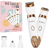 BLIBEE Bikini Trimmer for Women, LED Display Electric Razors for Women, 5-in-1 Electric Shaver, Rechargeable Painless Pubic Hair Trimmer for Legs, Underarms, Face & Sensitive Skin (Gold)