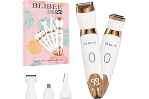 BLIBEE Bikini Trimmer for Women, LED Display Electric Razors for Women, 5-in-1 Electric Shaver, Rechargeable Painless Pubic Hair Trimmer for Legs, Underarms, Face & Sensitive Skin (Gold)