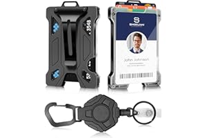 SHIXUAN ID Badge Holder with Retractable Clip, Credit Card Holder, Keychain Wallet, Name Badge Holders, Business Card Holder, and Money Clip for Men (Heavy Reel Retractable & Badge Holder)