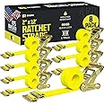 DC Cargo Mall E Track Ratchet Straps, Heavy Duty Cargo Tie-Down E Track Straps 2" x 12', (8 Pack, Yellow) E Track Spring Fittings Tie Down Motorcycle, Vans, Trucks, Trailers