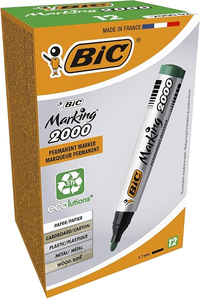 BIC Marking 2000 Permanent Markers Green Bullet Tip 12 Markers Box