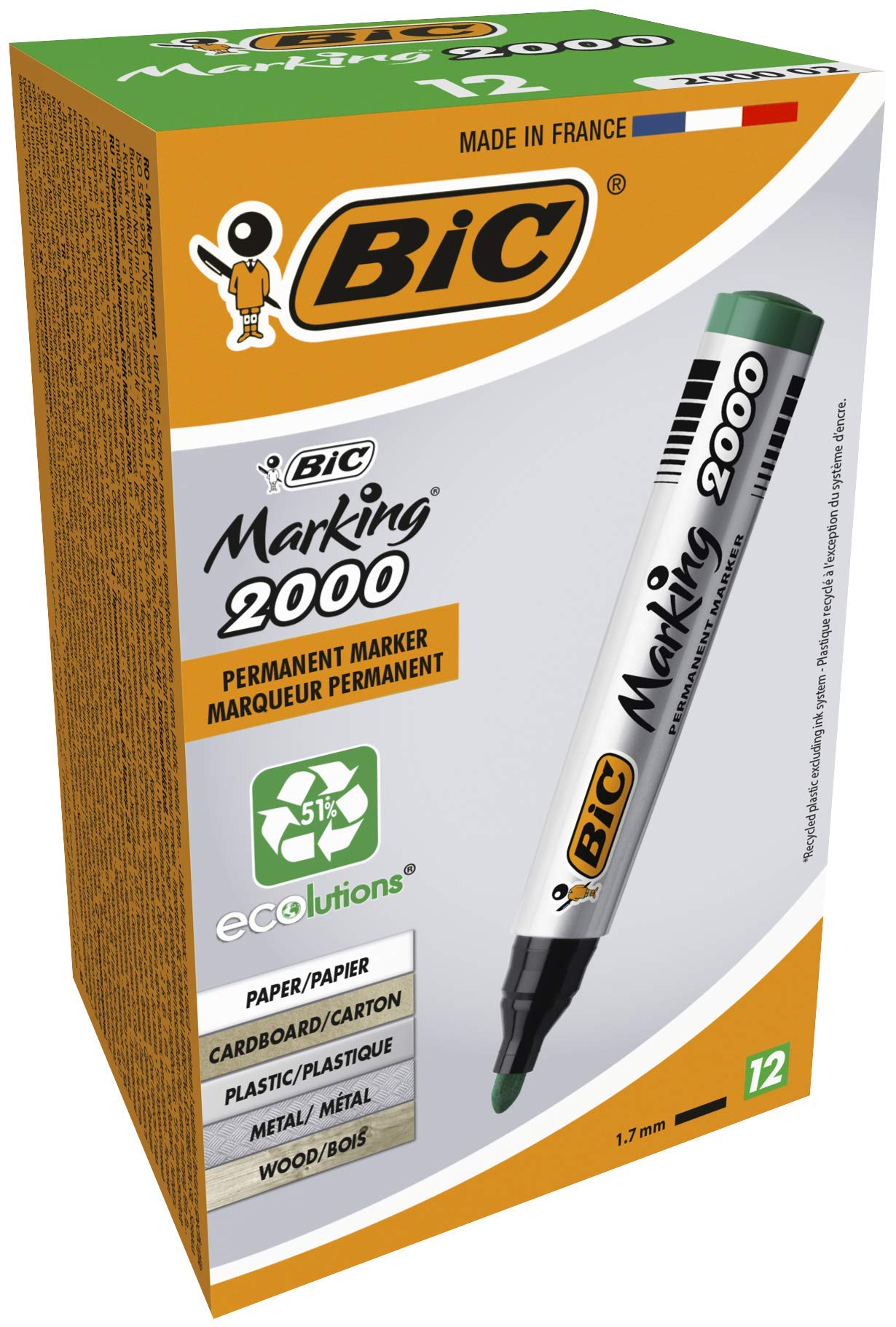 BIC Marking 2000 Permanent Markers Bullet Tip Green 12 Box