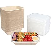 JAYEEY 17 ozDisposable Sugarcane Fiber bowls with lids, Compostable Fiber 50 Pack paper bowls