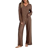 ANRABESS Women's 2 Piece Lounge Pajama Sets Ribbed Long Sleeve Button Top Matching Pants Sleepwear PJ Set 2025 Fall Outfits