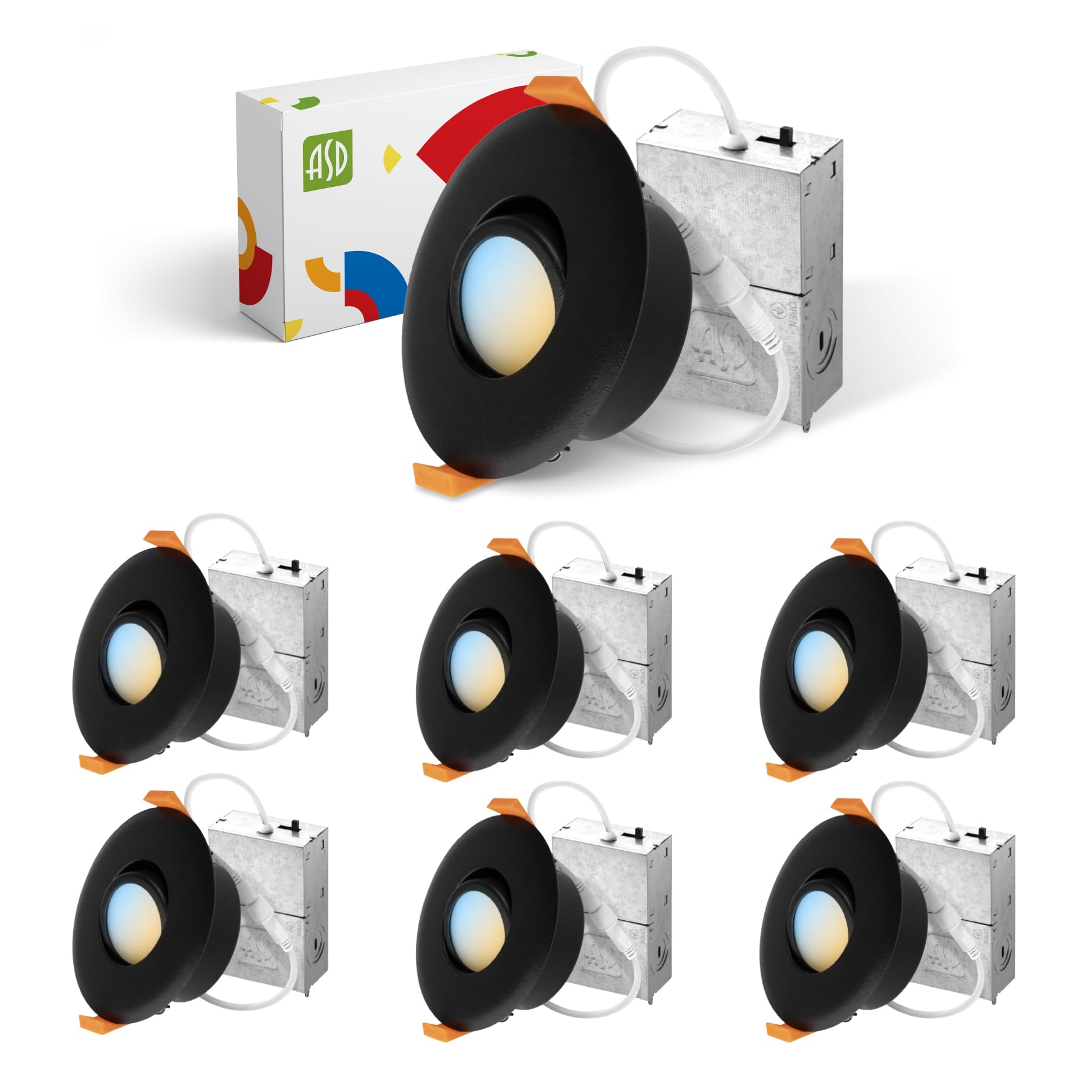 ASD 6 Pack 3 Inch Gimbal LED Recessed Lighting with