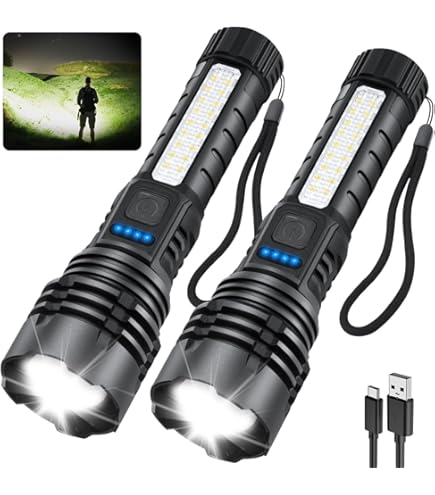 Amazon.com: 2 Pack Rechargeable LED Flashlights High Lumens, 990000LM Super  Bright Flashlight, Adjustable Powerful Flash Light with COB Light & 7  Modes, Waterproof Handheld Flashlight for Home Camping Hunting : Tools &