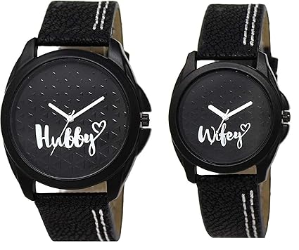 Shocknshop Analogue Round Black Dial Hubby-Wifey Men & Women Couple Watch -(031234)