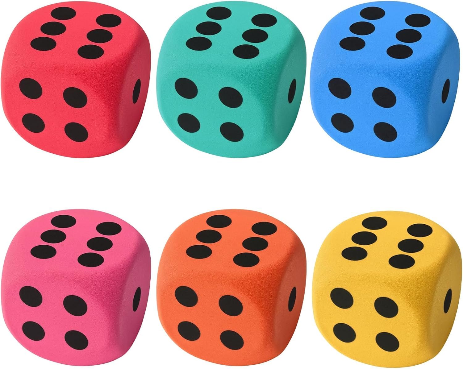 6 Pcs Medium Foam Dice Set, 3.8cm Soft Coloured Large Dices for Maths Games, Classroom Learning, Kids Party Activities, Board Game Accessories and Stress Relief