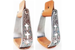 PRORIDER Horse Saddle Aluminum Stirrups Leather Engraved Cross Western Stirrup 5168B