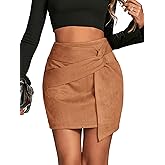 LYANER Women's Faux Suede Solid High Waist Twist-Front Zipper Mini A-Line Short Skirt