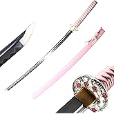 Yu Qin Sword,Full Tang 41-inch Katana,Handmade Japanese T10 Carbon Steel Clay Tempered with Pink Scabbard,Real hamon