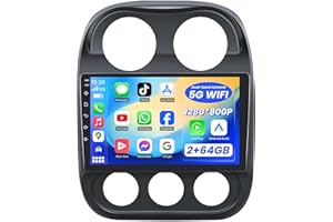 JERQRY 4 Core 64G ROM Car Radio Stereo for Jeep Compass Patriot 2010-2016: 10'' 1280x800 IPS HD Touchscreen Wireless Android Auto Carplay GPS Navigation Backup Camera 5G WiFi Bluetooth FM EQ SWC
