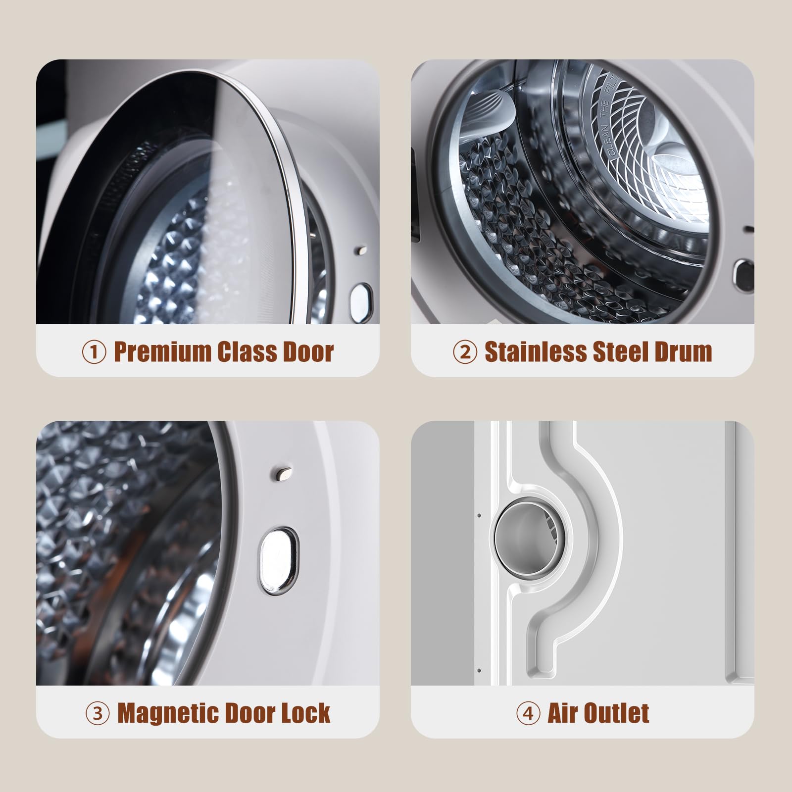 Auertech 1.5 Cu.Ft Portable Clothes Dryer, 850 W Front Load Electric Dryer Machine with Stainless Steel Drum, Simple Control Knob, Compact Tumble Dryer for Laundry Apartment, Dorm, RV, White