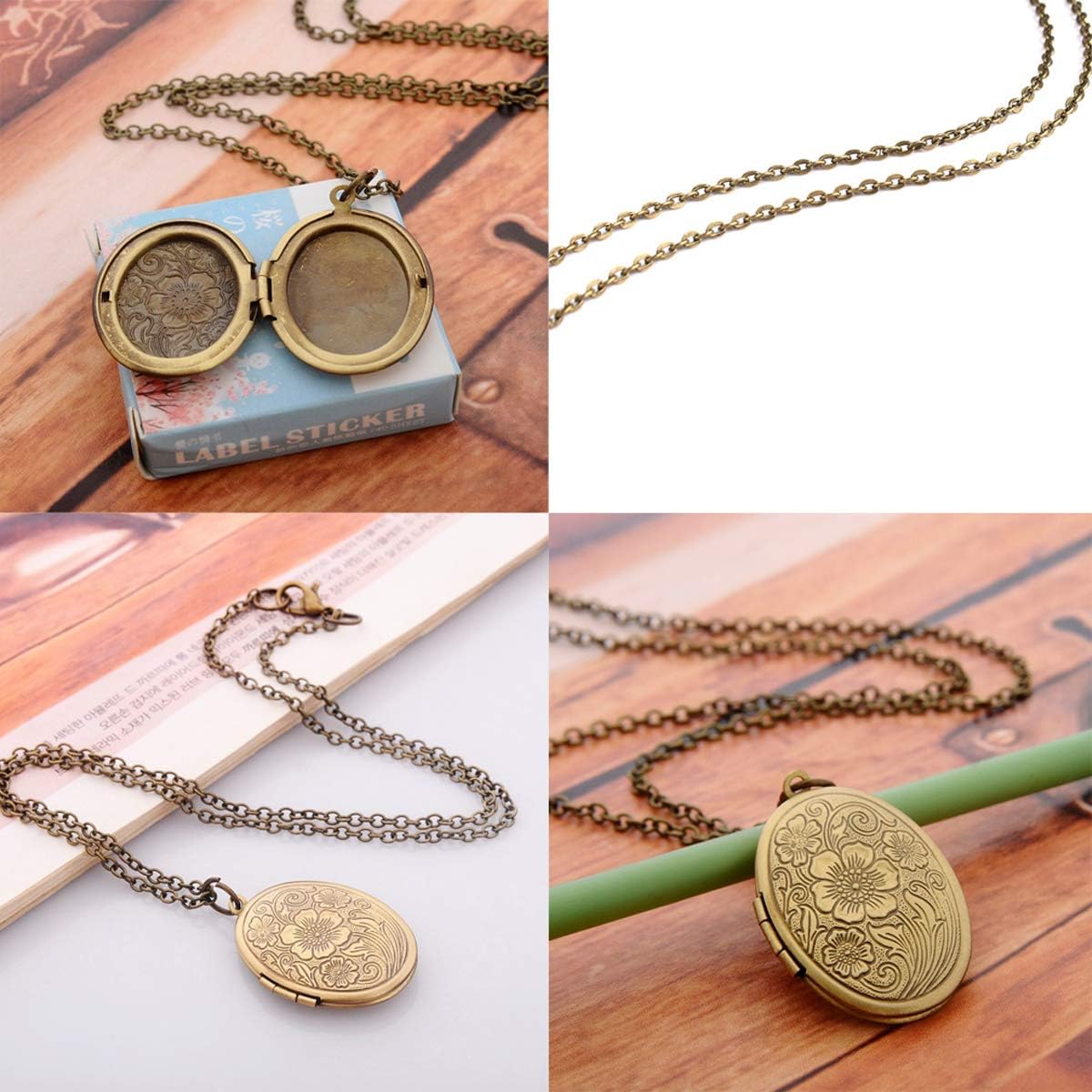 Hsumonre Customize Oval Locket Necklace Text Engraved Antique Bronze Flower Carved Hold Picture Love Memory Pendant Necklace For Couple Silver Gold Plated - Image 5